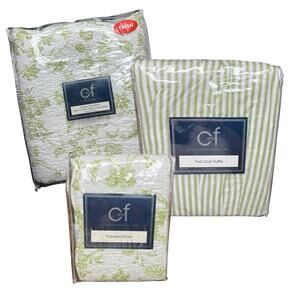 Colonial Williamsburg Green Brighton Toile Quilt Dust Ruffle and Sham Twin